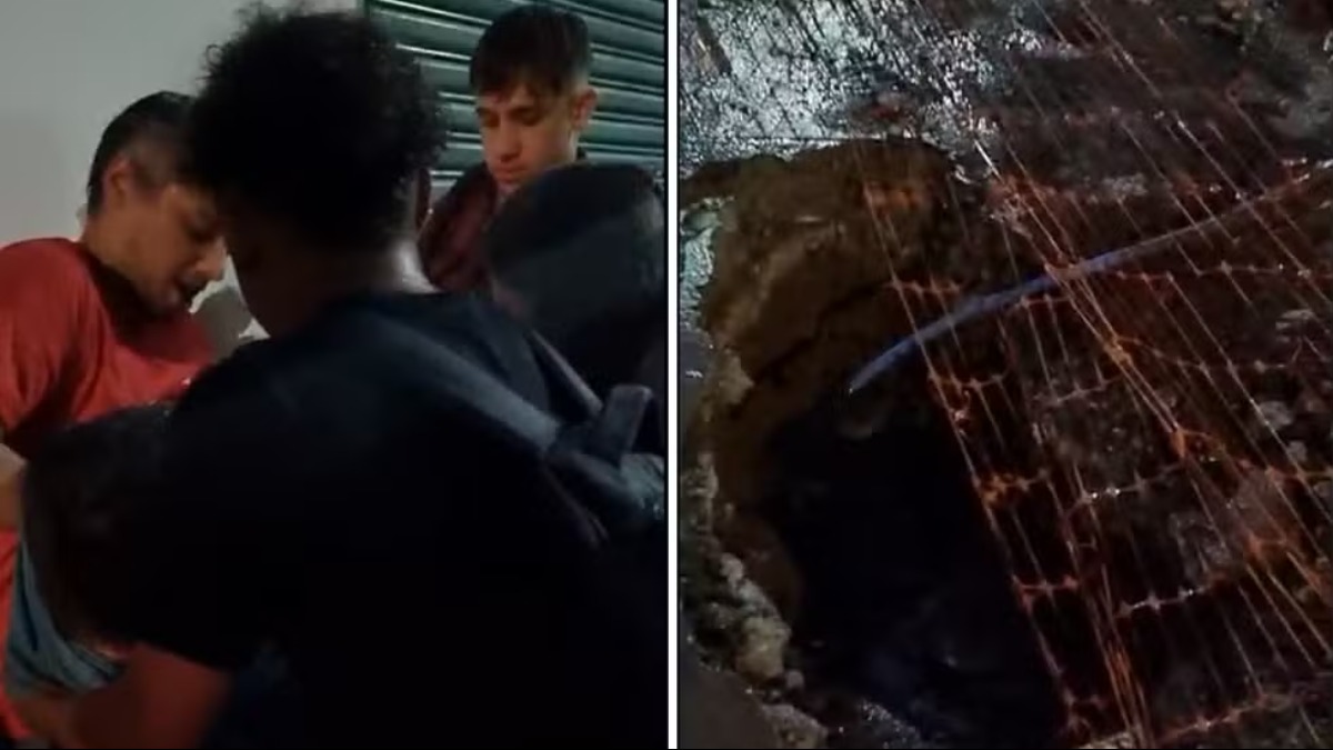Homem cai em buraco de obra