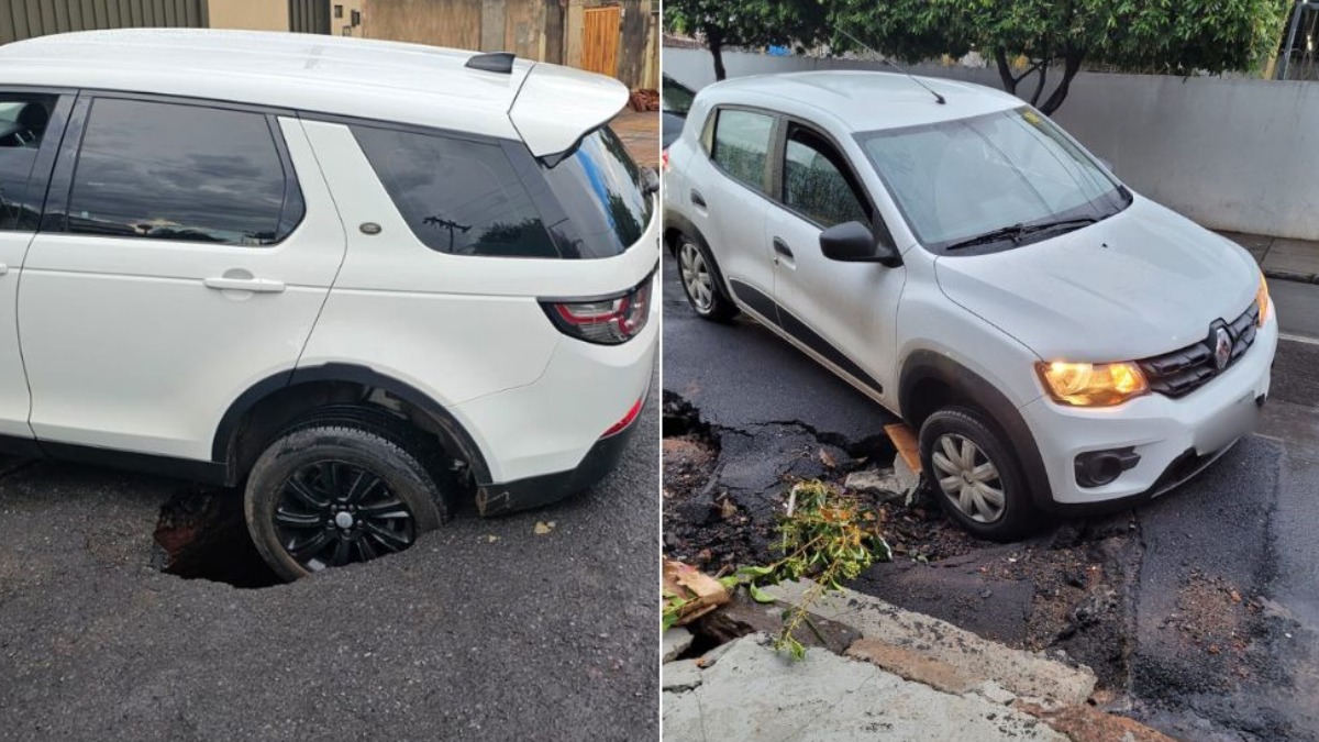 carros afundando asfalto