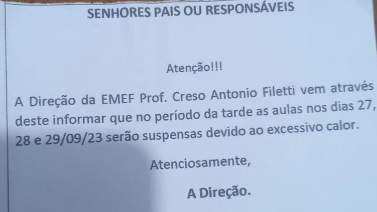 suspensão de aulas calor