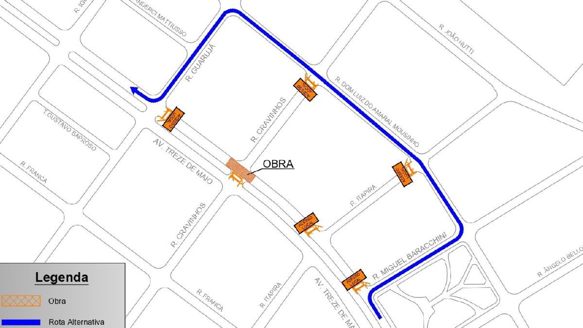 Cruzamento entre a avenida Treze