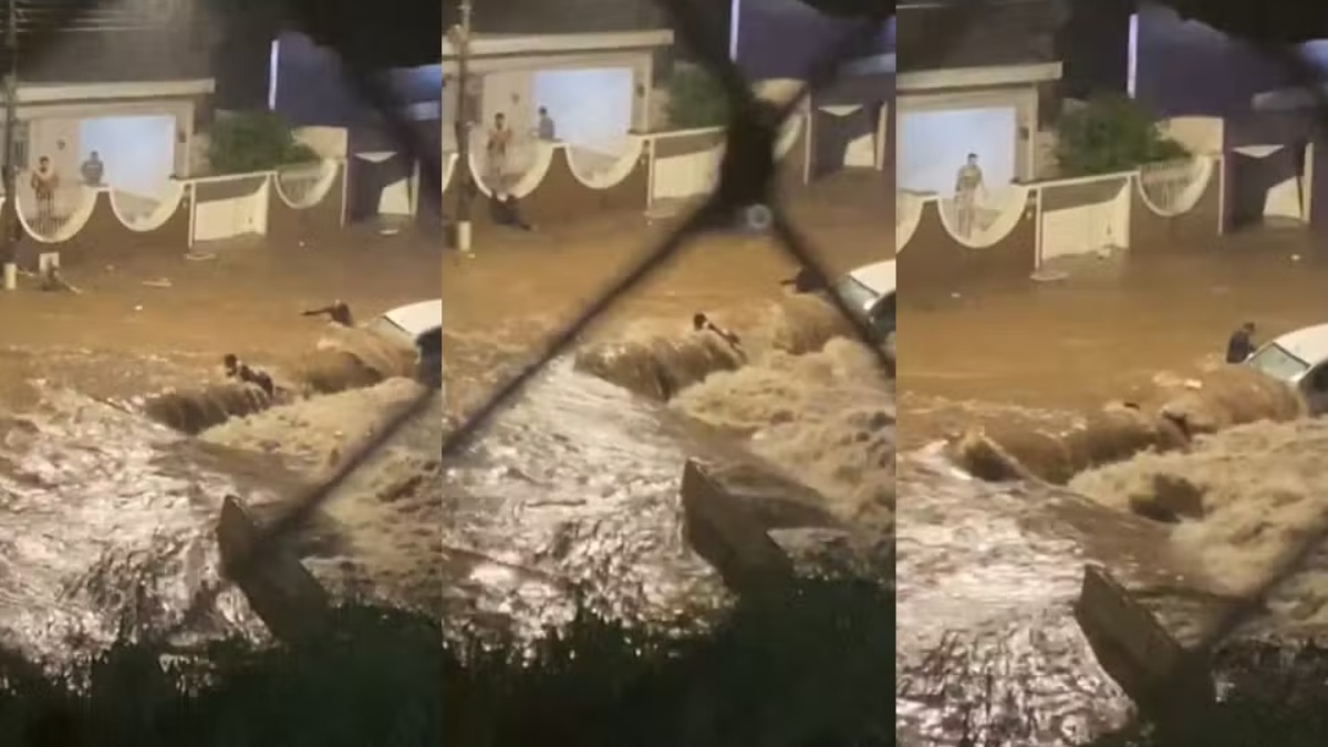 Duas pessoas são arrastadas pela enxurrada