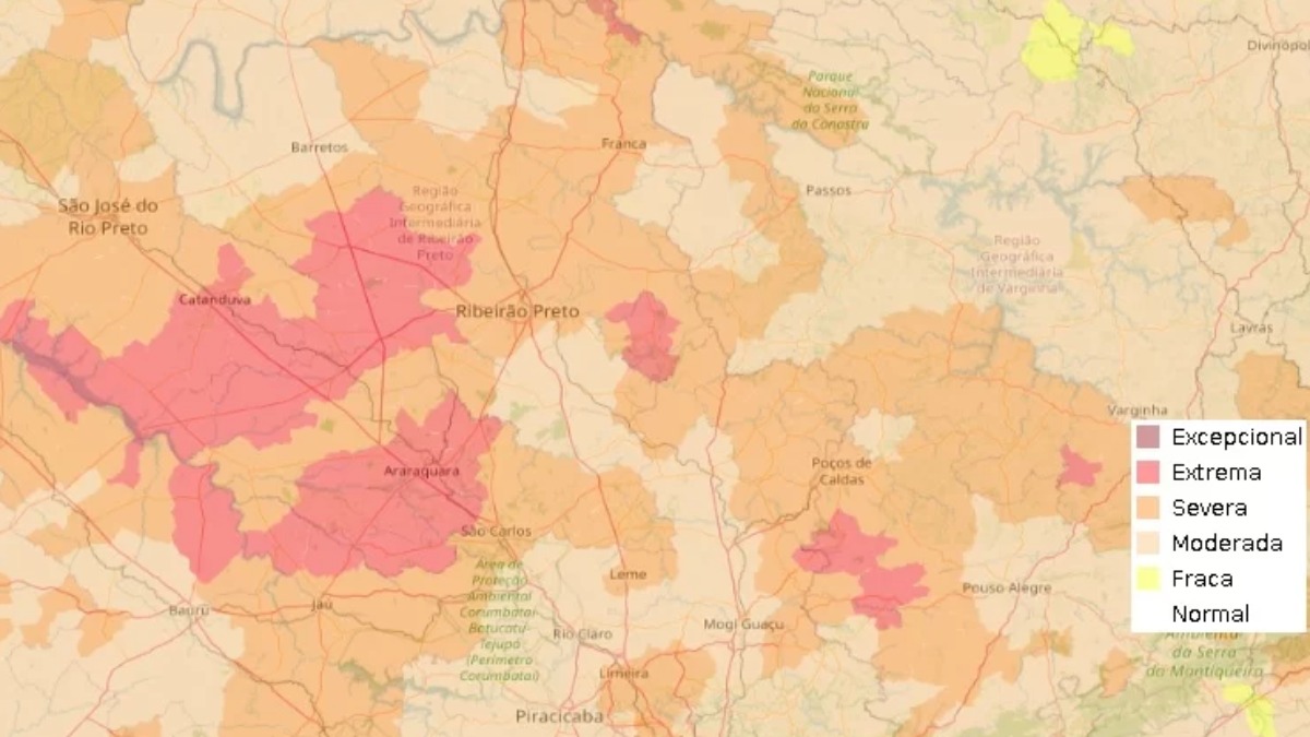 Nível de rios e represas cair