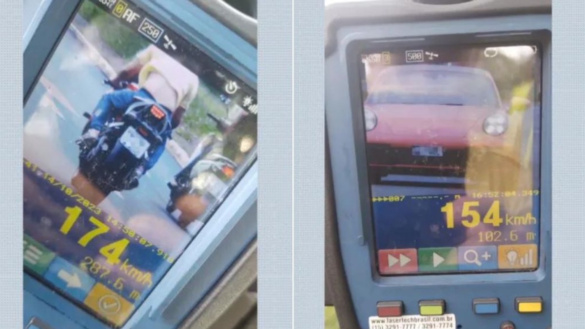 Motociclista flagrado alta velocidade
