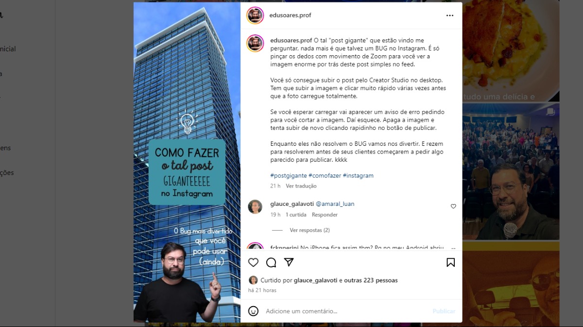 Bug Instagram publicação gigante