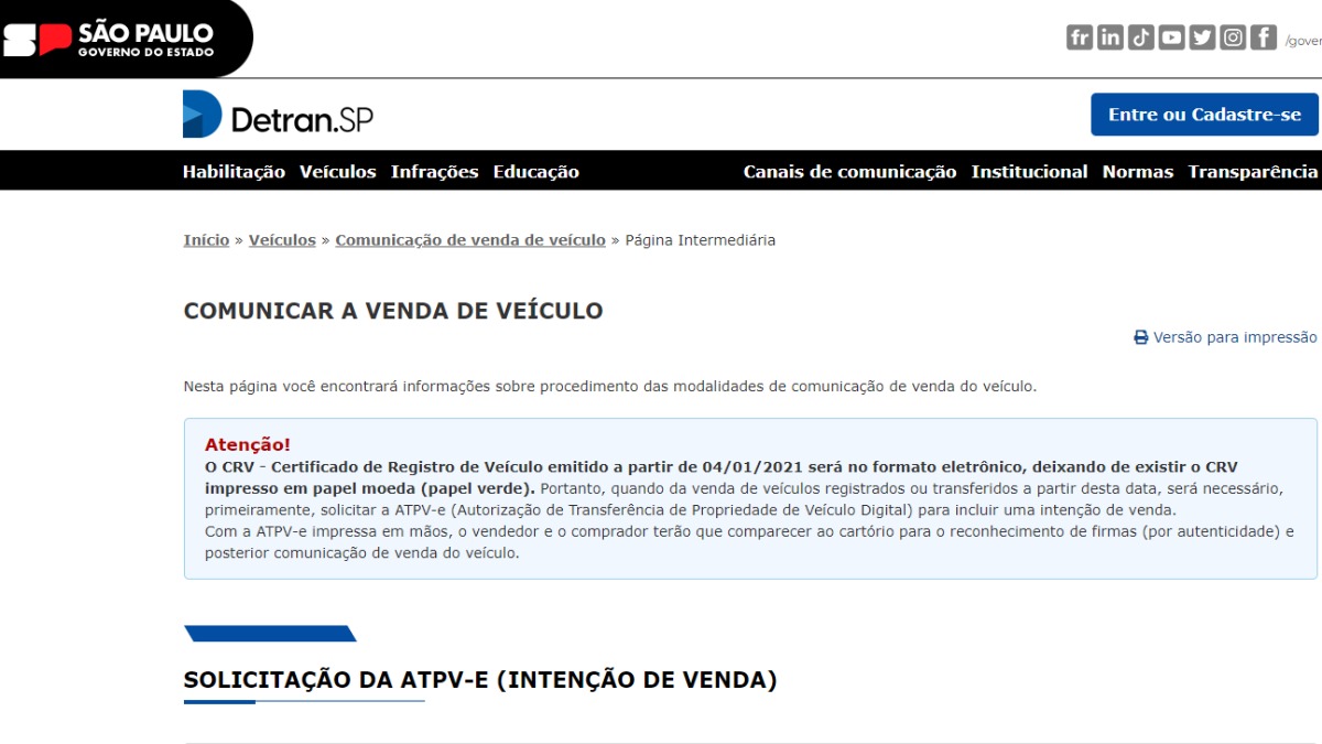 Detran libera a opção de transferência