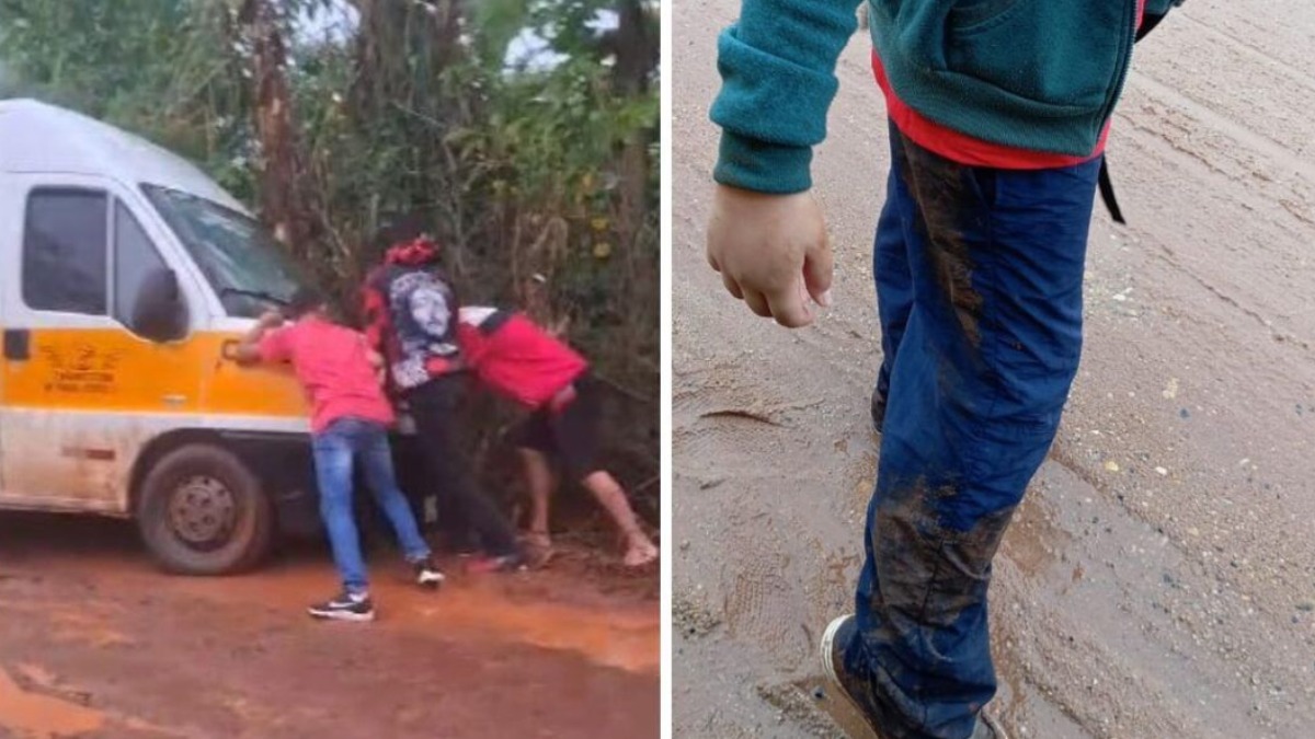 Adolescentes a caminho da escola ajudam