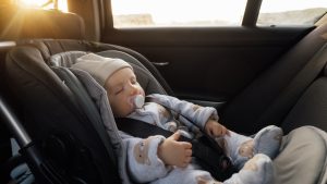 Bebê no carro cadeirinha cinto de segurança