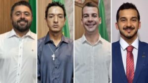 Da esquerda para a direita: Carlos Henrique Moreno Batista (MDB); Cristiano Alves de Macedo (PSB); Lucas de Araújo Lacerda (MDB) e Leonardo Coelho de Almeida (MDB), vereadores em Pedregulho